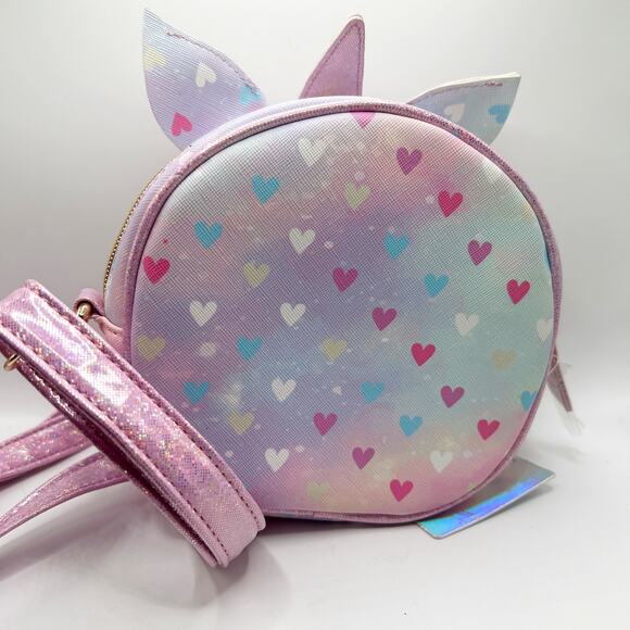 NWT CUTE Under1Sky Pastel Glitter Unicorn Round Purse w/ Studs & Hearts - Picture 2 of 3